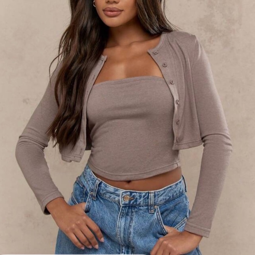 Missguided Taupe Button-Up Crop Top